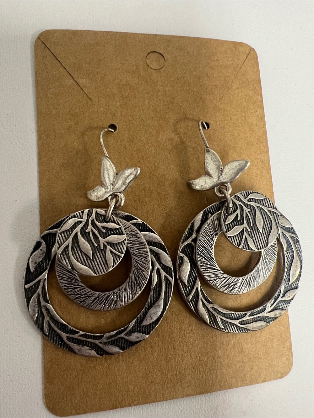 Silver Leaf Hoop Drop Earrings - Women Jewelry